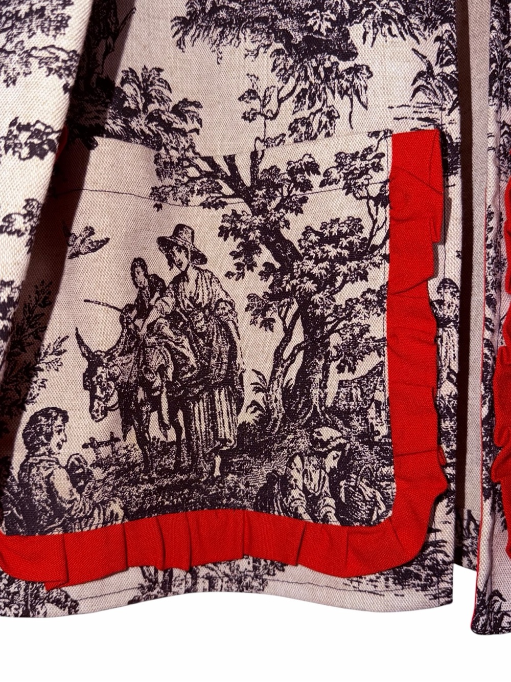 Handmade Toile Print Jacket with Red Trim Size Medium - Picture 2 of 7